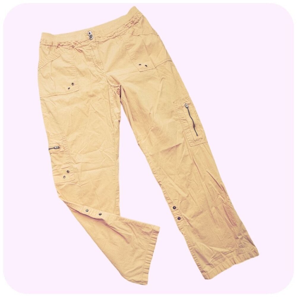 Chico's Casual Utility Button-Cuff Crop Pants in Gold/Yellow Women's Sz 12 (2)